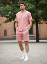 RIVANORA Men’s Premium Solid Co-Ord Set | Minimal Casual Wear ( Pink )
