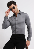RIVANORA Premium Men’s Slim Fit Casual & Party Wear Shirt ( Gray)