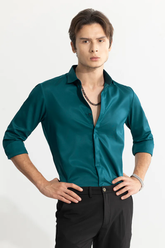 RIVANORA Premium Men’s Slim Fit Casual & Party Wear Shirt ( teal Gree )