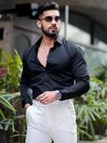 RIVANORA Premium Men’s Slim Fit Casual & Party Wear Shirt ( Black )