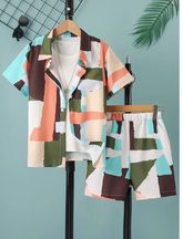 RIVANORA Men’s Printed Co-Ord Set – Shirt & Shorts | Modern Casual Outfit ( Multi color )