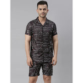RIVANORA Men’s Black Graphic Print Co-Ord Set – Shirt & Shorts ( Black )