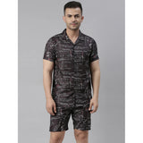 RIVANORA Men’s Black Graphic Print Co-Ord Set – Shirt & Shorts ( Black )