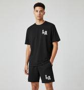 RIVANORA Men’s Premium LA Logo T-Shirt & Co-Ord Set – Trendy Streetwear Essential ( Black )
