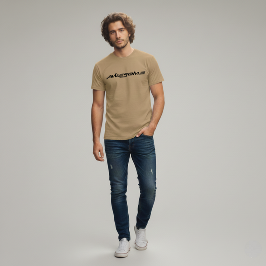 RIVANORA Men’s “Awesome” Graphic T-Shirt — Premium Casual Tee for Everyday Wear ( Coffee )