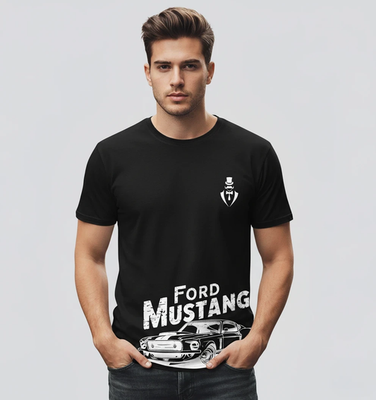 RIVANORA Classic Vintage Car Graphic Tee — Men's Ford Mustang T-Shirt ( Black )
