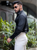 RIVANORA Premium Men’s Slim Fit Casual & Party Wear Shirt ( Black )