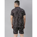 RIVANORA Men’s Black Graphic Print Co-Ord Set – Shirt & Shorts ( Black )