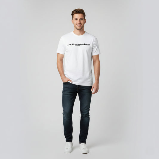 RIVANORA Men’s “Awesome” Graphic T-Shirt — Premium Casual Tee for Everyday Wear ( White )