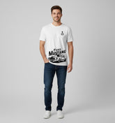 RIVANORA Classic Vintage Car Graphic Tee — Men's Ford Mustang T-Shirt ( White )