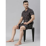 RIVANORA Men’s Black Graphic Print Co-Ord Set – Shirt & Shorts ( Black )