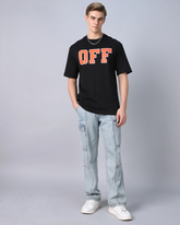 RIVANORA Men’s Black “OFF” Oversized Printed T-Shirt – Streetwear Essential ( Black )