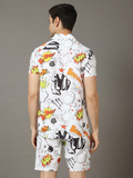 RIVANORA Men’s Comic Print Co-Ord Set – Shirt & Shorts ( White )