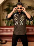 RIVANORA Luxury Men’s Black Designer Shirt with Gold Embroidered Artwork ( Black )