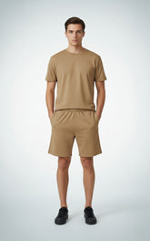 RIVANORA Men’s Premium Solid Co-Ord Set | Minimal Casual Wear ( Coffee )