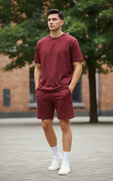 RIVANORA Men’s Premium Solid Co-Ord Set | Minimal Casual Wear ( Maroon )