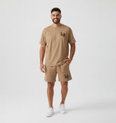 RIVANORA Men’s Premium LA Logo T-Shirt & Co-Ord Set – Trendy Streetwear Essential ( Coffee )