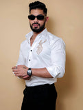 RIVANORA Premium Men’s White Shirt with Royal Deer Embroidery ( White )