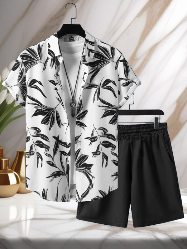 Co-ord Set Black & White Leaves