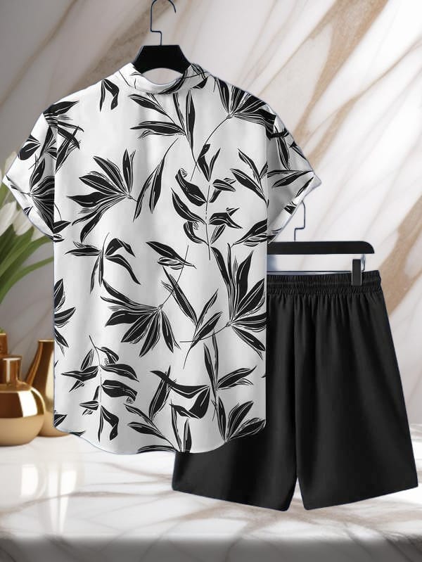 Co-ord Set Black & White Leaves
