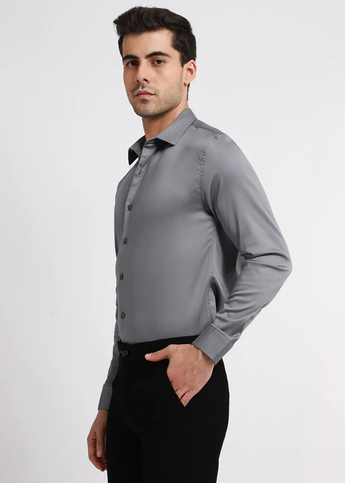 RIVANORA Premium Men’s Slim Fit Casual & Party Wear Shirt ( Gray)