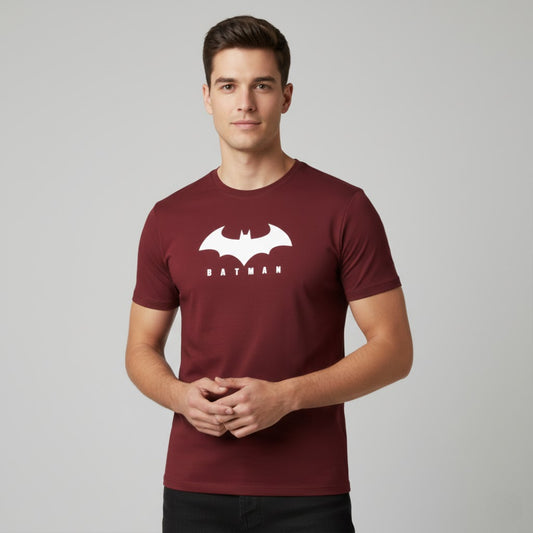 RIVANORA Men's Batman Logo T-Shirt - Premium Graphic T-Shirt ( Maroon )