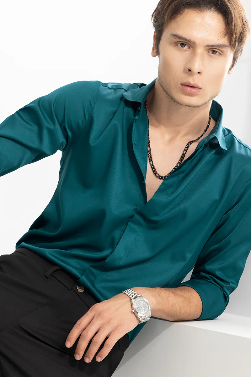 RIVANORA Premium Men’s Slim Fit Casual & Party Wear Shirt ( teal Gree )