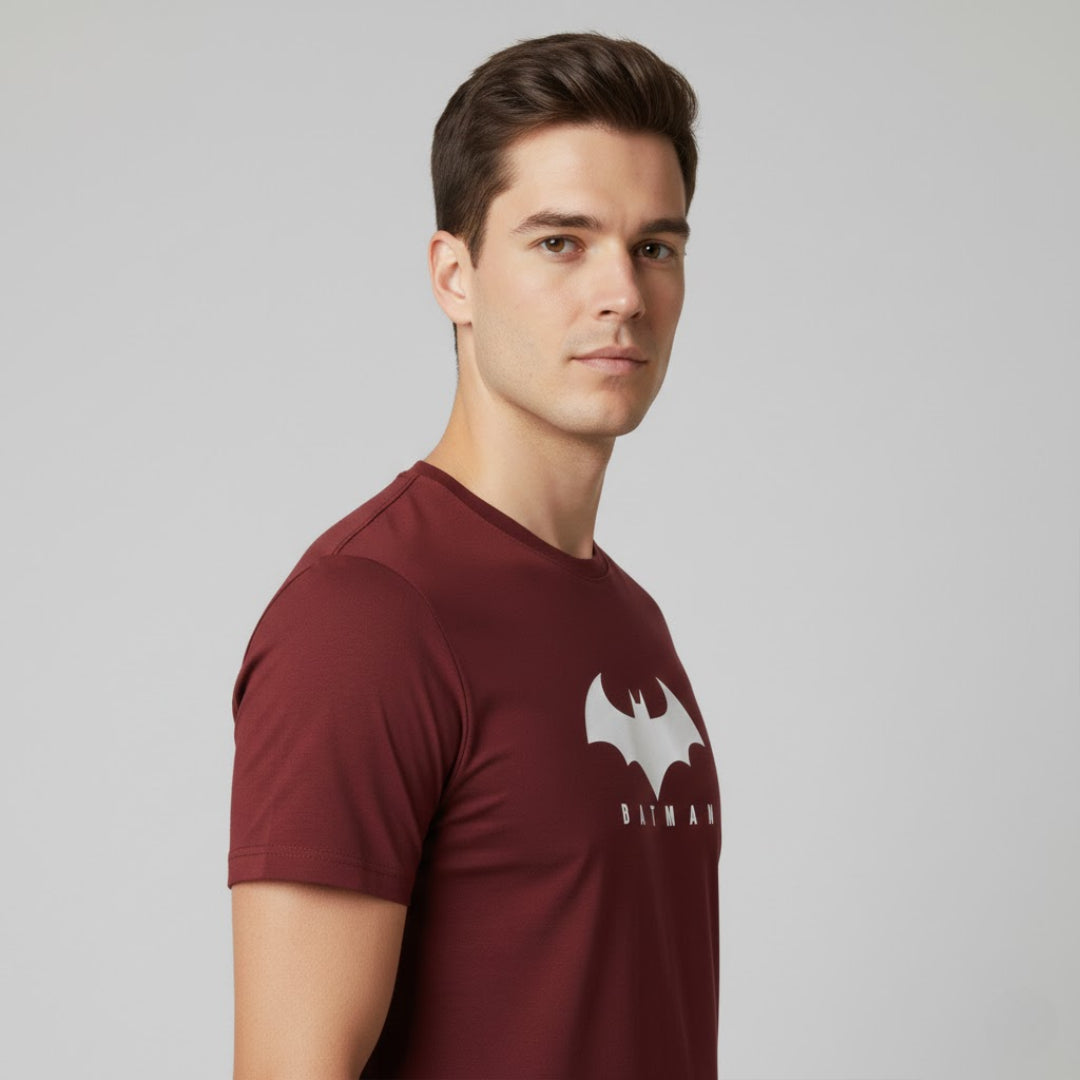 RIVANORA Men's Batman Logo T-Shirt - Premium Graphic T-Shirt ( Maroon )