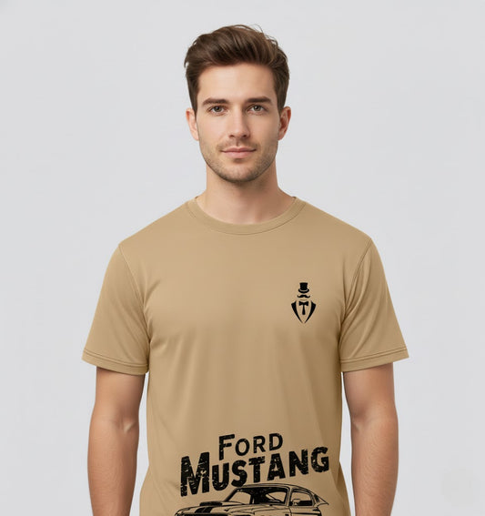 RIVANORA Classic Vintage Car Graphic Tee — Men's Ford Mustang T-Shirt ( Coffee )
