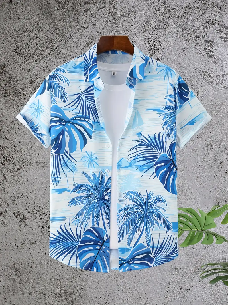 Shirt Aqua Blue Leaves