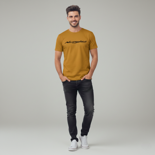 RIVANORA Men’s “Awesome” Graphic T-Shirt — Premium Casual Tee for Everyday Wear ( Musterd )