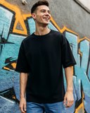 RIVANORA Men’s Plain Black Oversized T-Shirt / Oversized Tee ( Black )