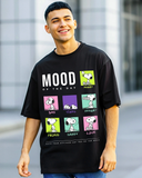 RIVANORA Men’s Oversized Graphic T-Shirt | Mood of the Day Printed Tee ( Black )