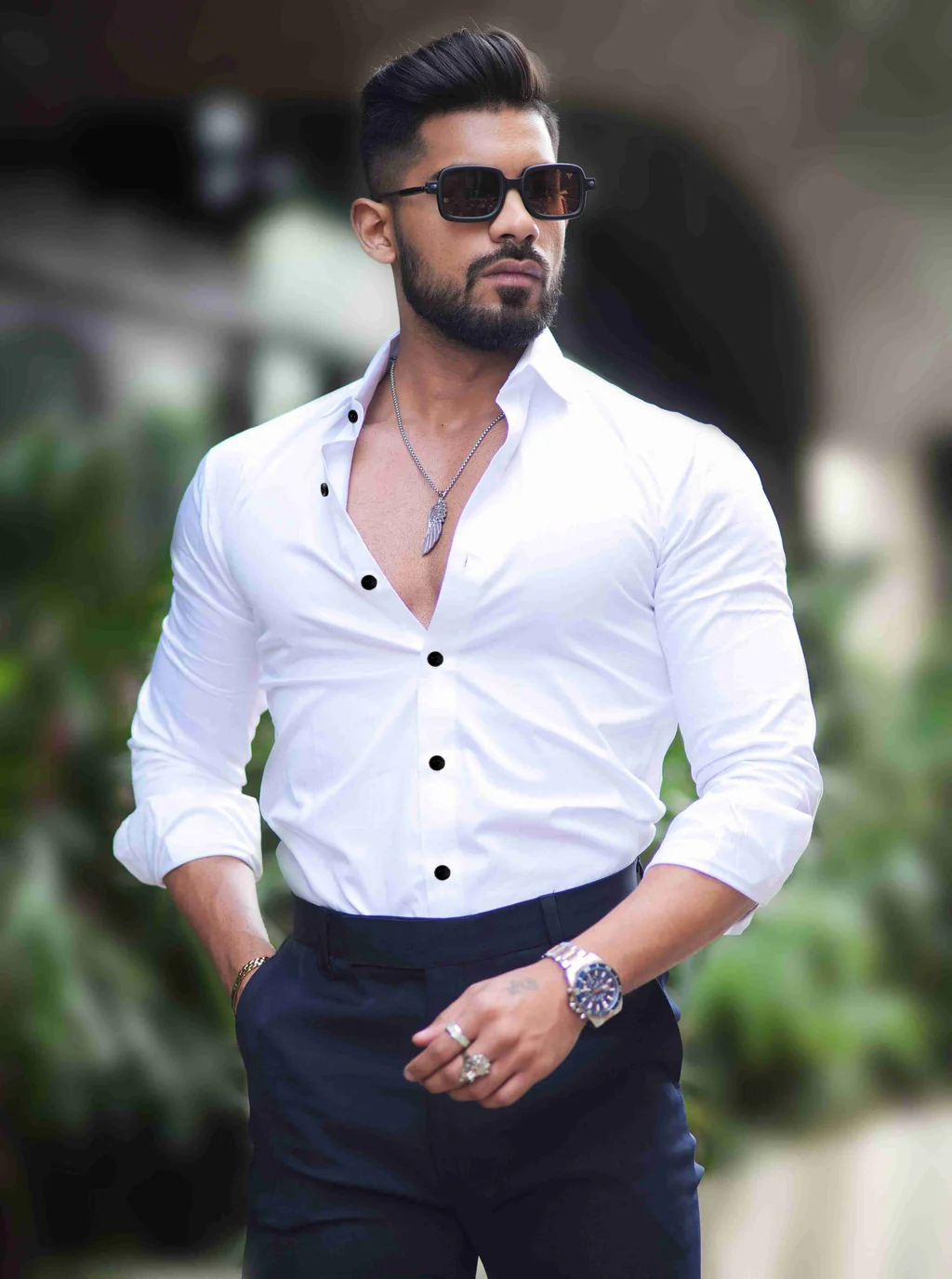 RIVANORA Premium Men’s Slim Fit Casual & Party Wear Shirt ( White )