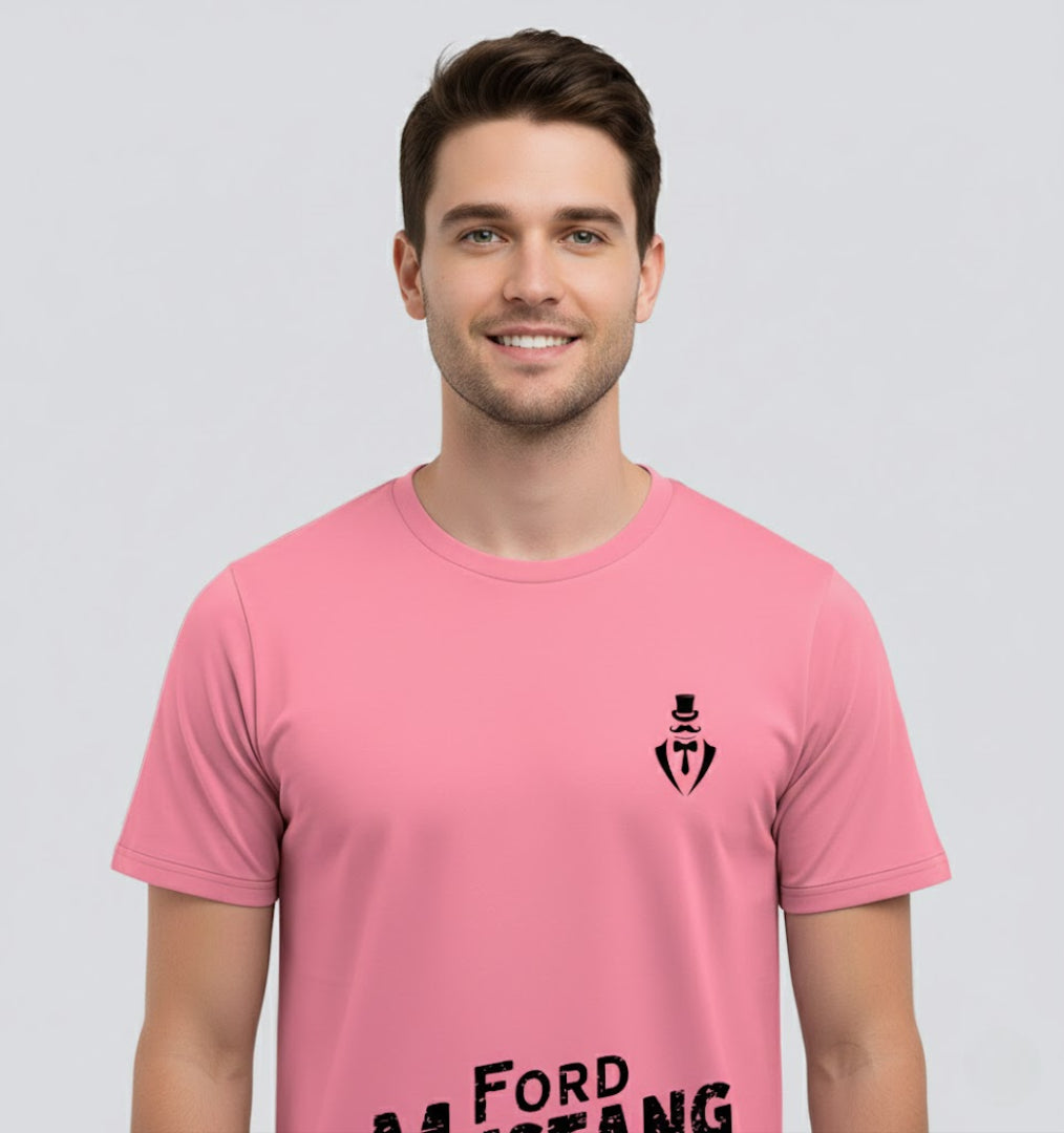 RIVANORA Classic Vintage Car Graphic Tee — Men's Ford Mustang T-Shirt ( Pink )