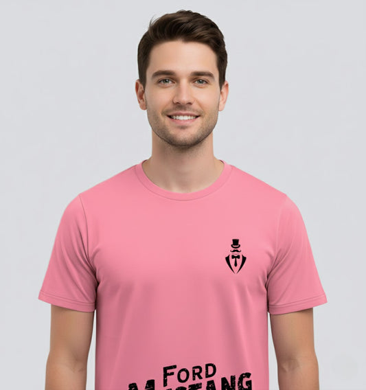 RIVANORA Classic Vintage Car Graphic Tee — Men's Ford Mustang T-Shirt ( Pink )