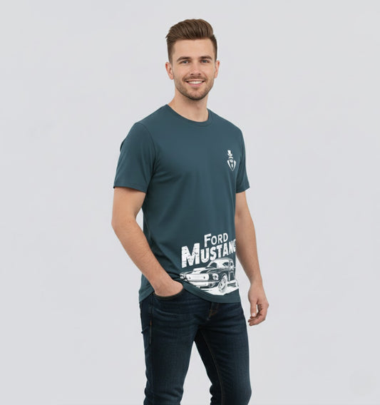 RIVANORA Classic Vintage Car Graphic Tee — Men's Ford Mustang T-Shirt ( Royal Blue )