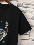 balck Print Casual Short Sleeve T-Shirt .