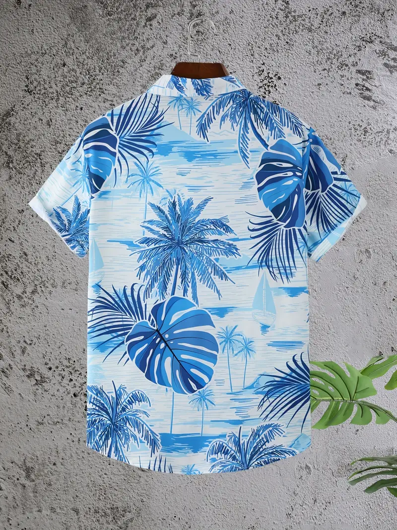Shirt Aqua Blue Leaves