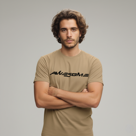 RIVANORA Men’s “Awesome” Graphic T-Shirt — Premium Casual Tee for Everyday Wear ( Coffee )