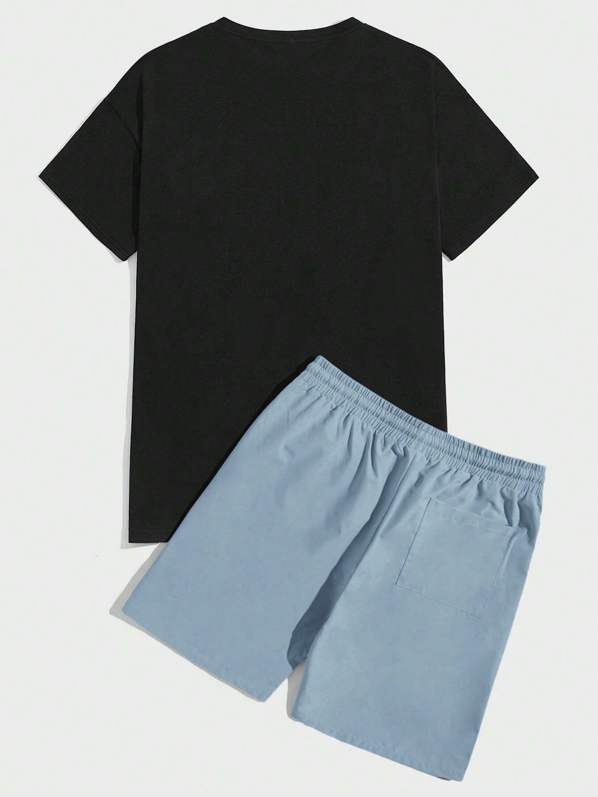 Blue Bear & Letter Printed T-Shirt And Woven Shorts 2pcs/Set