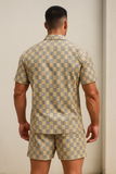 RIVANORA Men’s Printed Co-Ord Set | Short Sleeve Shirt & Shorts | Premium Fabric | Casual Summer Wear for Men ( Beige)