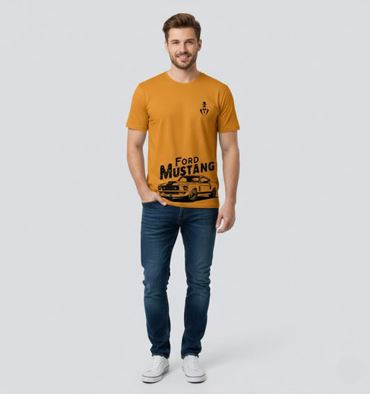 RIVANORA Classic Vintage Car Graphic Tee — Men's Ford Mustang T-Shirt ( Musterd )