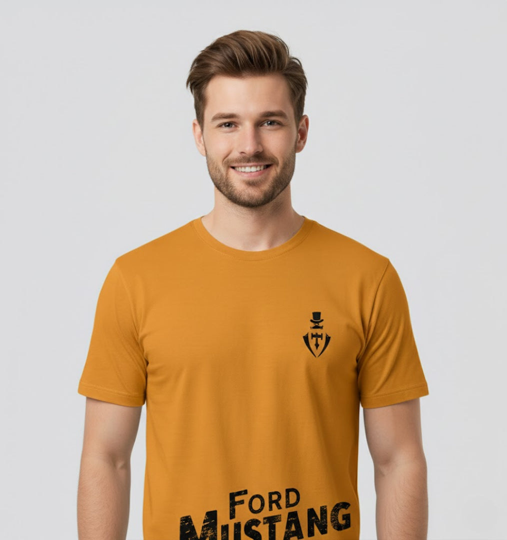 RIVANORA Classic Vintage Car Graphic Tee — Men's Ford Mustang T-Shirt ( Musterd )