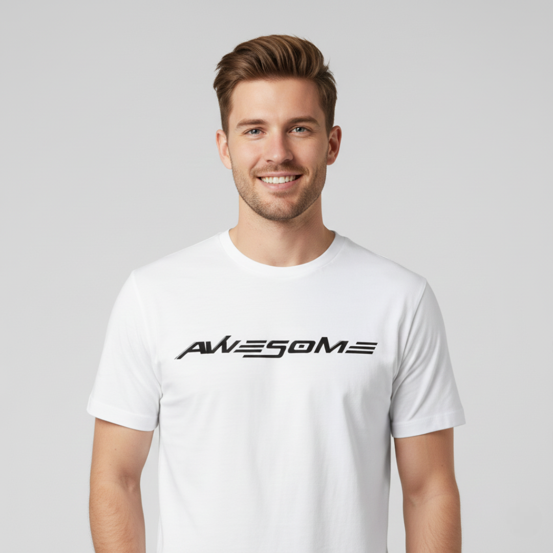 RIVANORA Men’s “Awesome” Graphic T-Shirt — Premium Casual Tee for Everyday Wear ( White )
