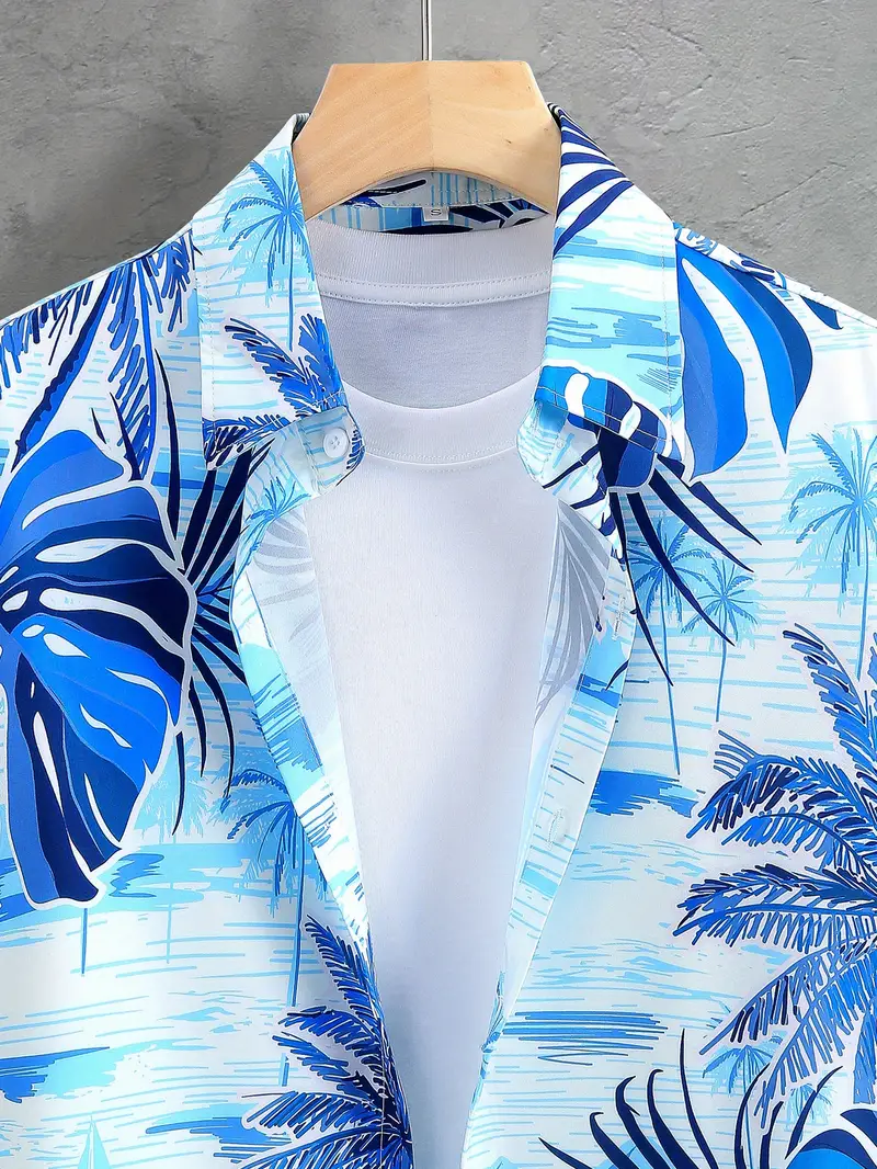 Shirt Aqua Blue Leaves