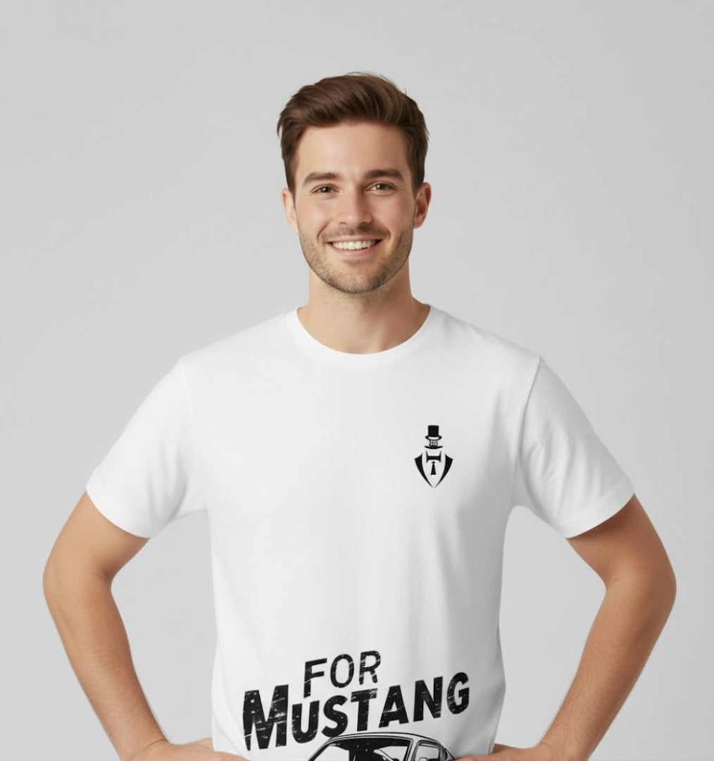 RIVANORA Classic Vintage Car Graphic Tee — Men's Ford Mustang T-Shirt ( White )