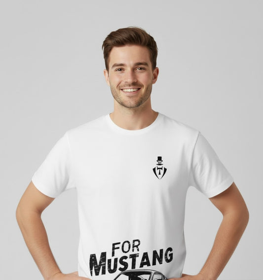 RIVANORA Classic Vintage Car Graphic Tee — Men's Ford Mustang T-Shirt ( White )