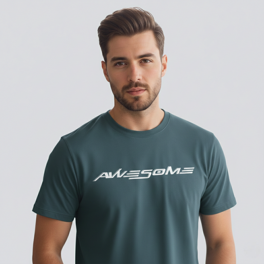 RIVANORA Men’s “Awesome” Graphic T-Shirt — Premium Casual Tee for Everyday Wear ( Royal Blue )