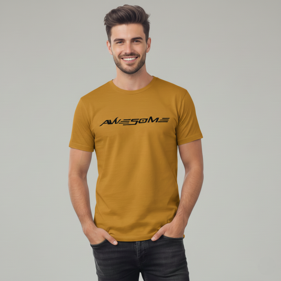 RIVANORA Men’s “Awesome” Graphic T-Shirt — Premium Casual Tee for Everyday Wear ( Musterd )
